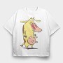 Cartoon Retro Cow and Chicken 2, Tricou Oversize Barbati (Unisex)
