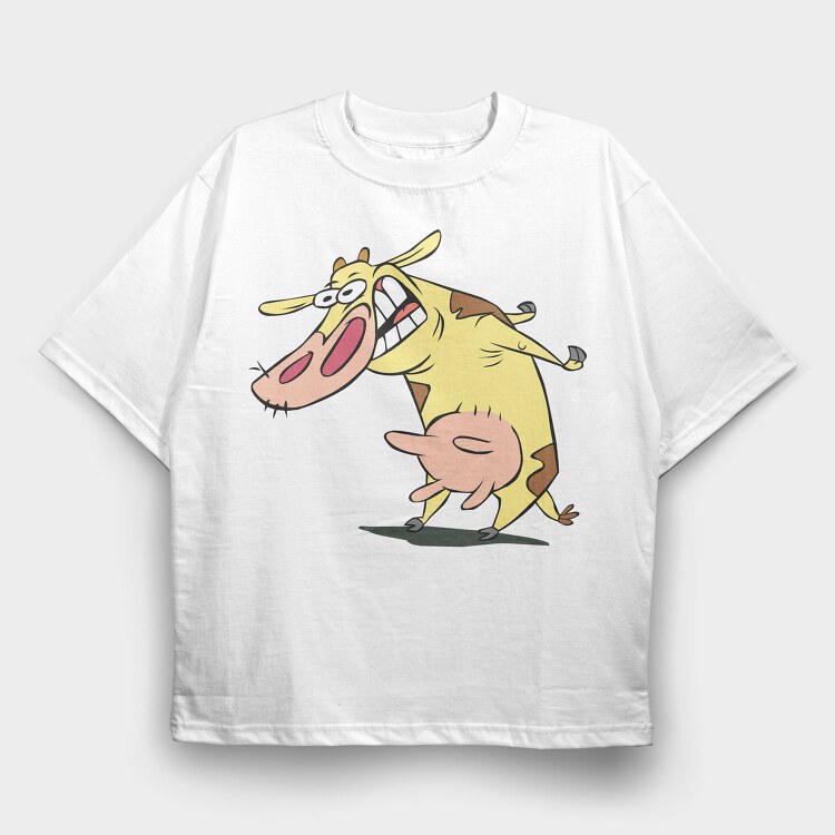 Cartoon Retro Cow and Chicken 1, Tricou Oversize Barbati (Unisex)