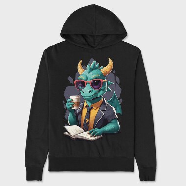 Reader Dragon Drinking Coffee Book, Hanorac Oversize Barbati (Unisex)