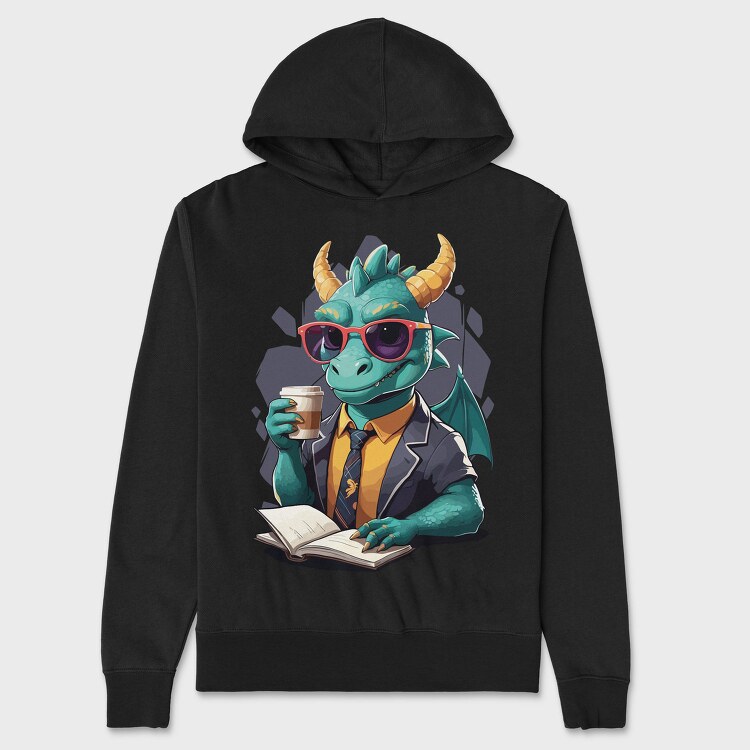 Reader Dragon Drinking Coffee Book, Hanorac Oversize Barbati (Unisex)