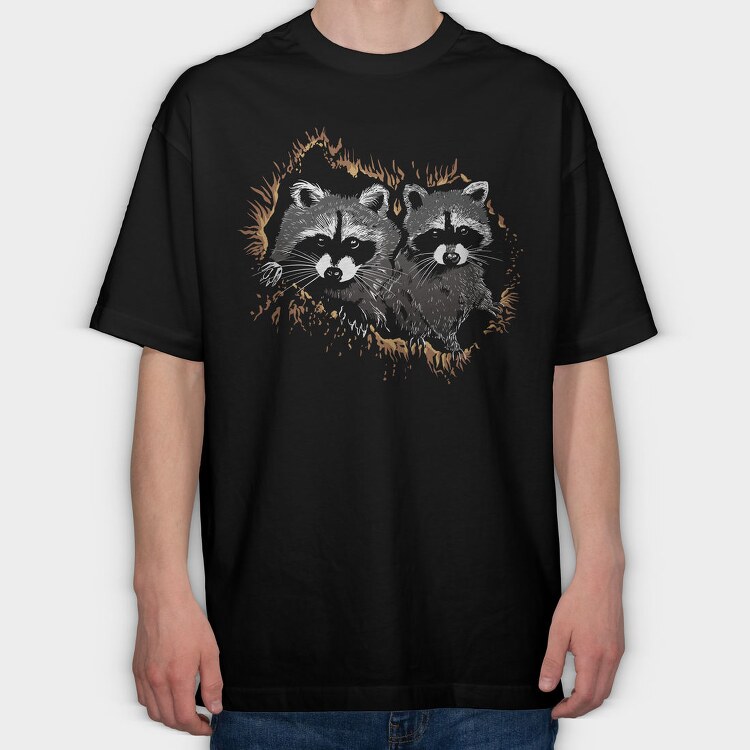 Realistic Raccoon Animals Night, Tricou Oversize Barbati (Unisex)