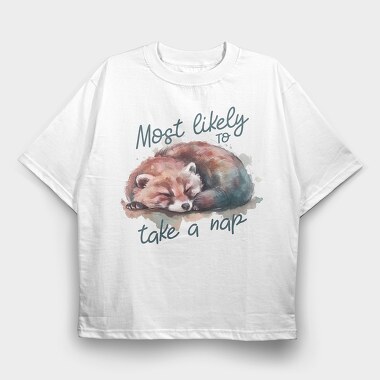 Red Panda Taking A Nap, Tricou Oversize Barbati (Unisex)