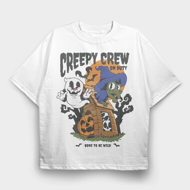Retro Ghost Halloween Creepy Crew, Tricou Oversize Barbati (Unisex)