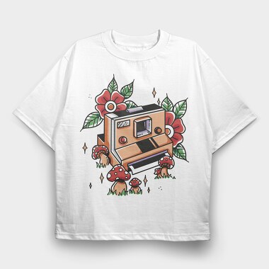 Retro Polaroid Camera Traditional Tattoo, Tricou Oversize Barbati (Unisex)