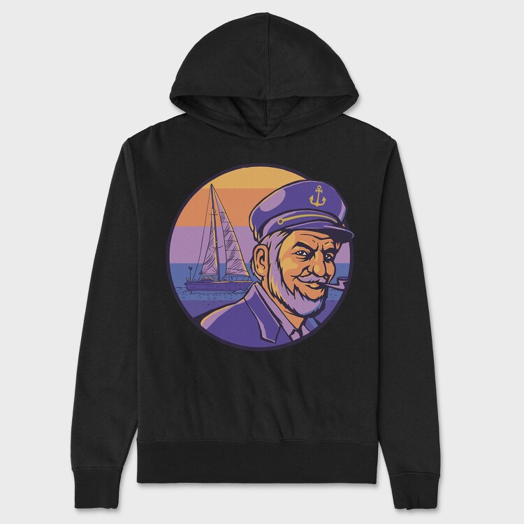 Retro Sunset Ship Captain Boat, Hanorac Oversize Barbati (Unisex)
