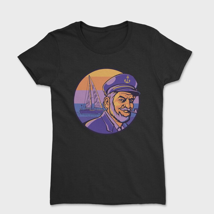 Retro Sunset Ship Captain Boat, Tricou Femei