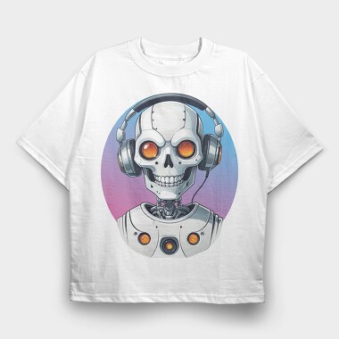 Robot Skull With Headphones, Tricou Oversize Barbati (Unisex)