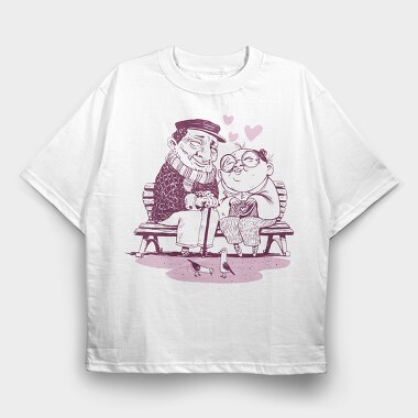 Romantic Old Couple Love Mug, Tricou Oversize Barbati (Unisex)