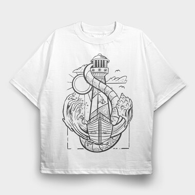 Sailing Anchor Illustration, Tricou Oversize Barbati (Unisex)