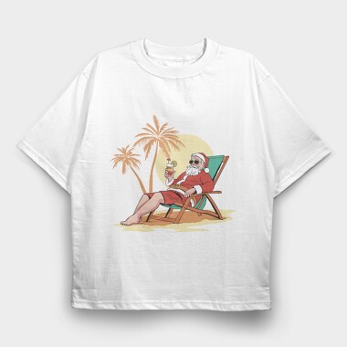 Santa Claus Beach Vacation, Tricou Oversize Barbati (Unisex)