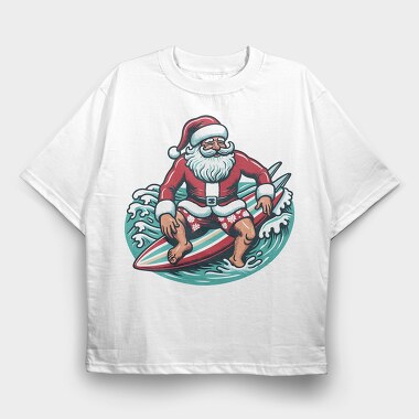 Santa Claus Surfing, Tricou Oversize Barbati (Unisex)
