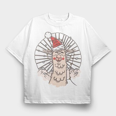 Santa Llama Hat, Tricou Oversize Barbati (Unisex)