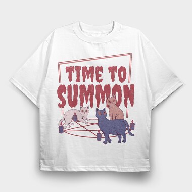 Satanic Cats With Pentagram Time To Summon, Tricou Oversize Barbati (Unisex)