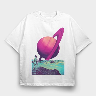 Saturn Planet Vaporwave Explore, Tricou Oversize Barbati (Unisex)