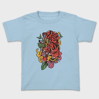 Traditional Japanese Tiger Floral, Tricou Copii