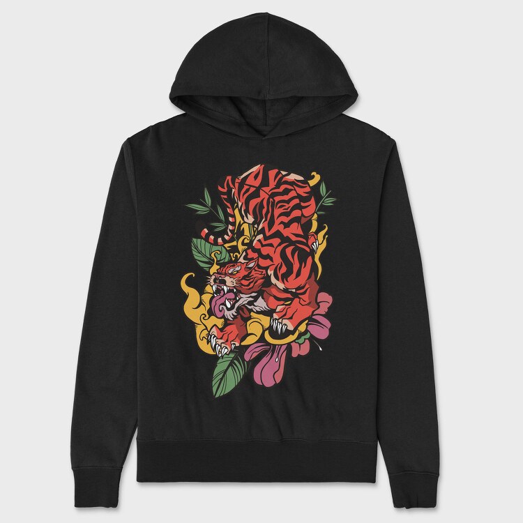 Traditional Japanese Tiger Floral, Hanorac Oversize Barbati (Unisex)