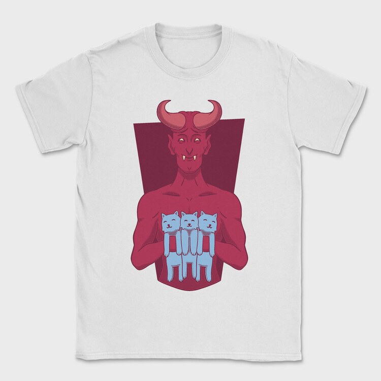 Devil With Cat Holding Kittens, Tricou Barbati (Unisex)