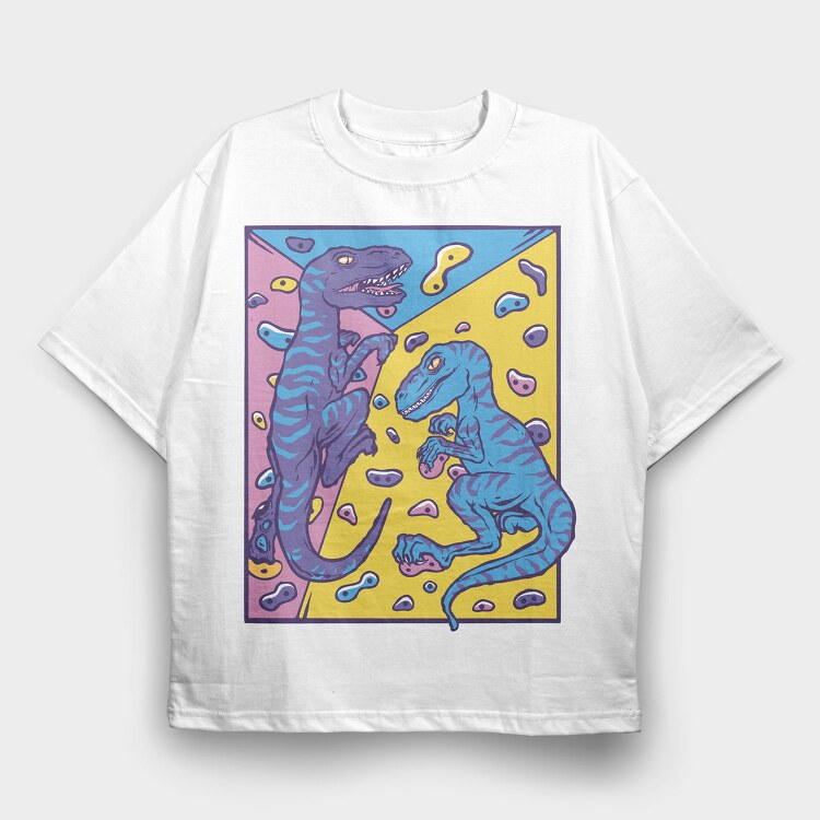Dinosaurs Indoor Rock Climbing Velociraptor, Tricou Oversize Barbati (Unisex)
