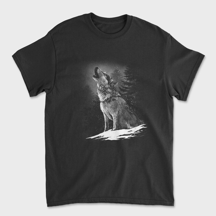 Realistic Wolf Monocrhome Howl, Tricou Barbati (Unisex)