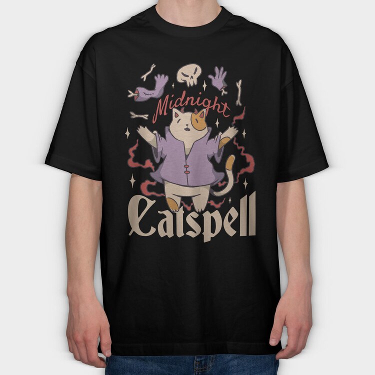 Satanic Cat Animal Magic Ritual Cute Goth 01, Tricou Oversize Barbati (Unisex)