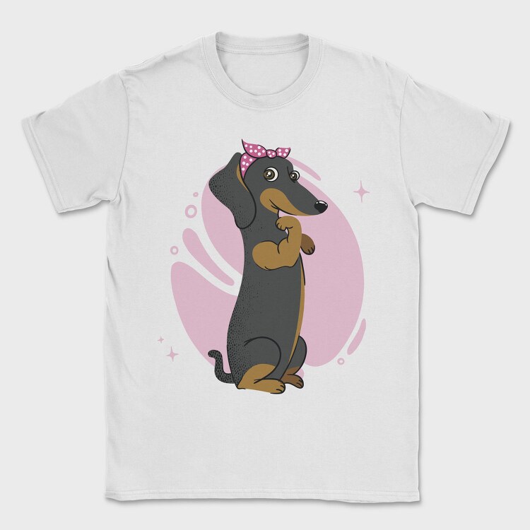 Dachshund Dog Pink Bow Dachsund Riveter Girl, Tricou Barbati (Unisex)