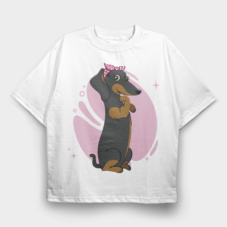 Dachshund Dog Pink Bow Dachsund Riveter Girl, Tricou Oversize Barbati (Unisex)