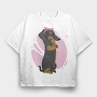 Dachshund Dog Pink Bow Dachsund Riveter Girl, Tricou Oversize Barbati (Unisex)