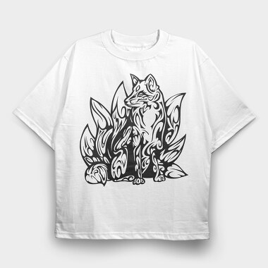 Tribal Kitsune Fox, Tricou Oversize Barbati (Unisex)