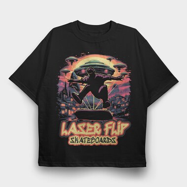 Trippy Skateboard Ufo Laserflip Skate, Tricou Oversize Barbati (Unisex)