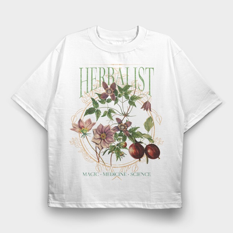 Flowers And Leaves Nature Cottagecore Herbology, Tricou Oversize Barbati (Unisex)