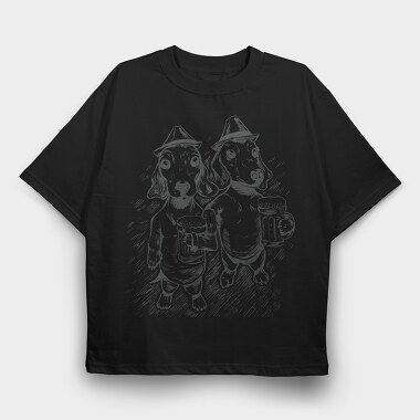 Daschund Sketch Beer, Tricou Oversize Barbati (Unisex)