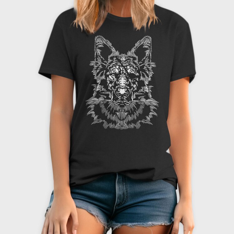 Monochrome Portrait German Shepherd, Tricou Barbati (Unisex)