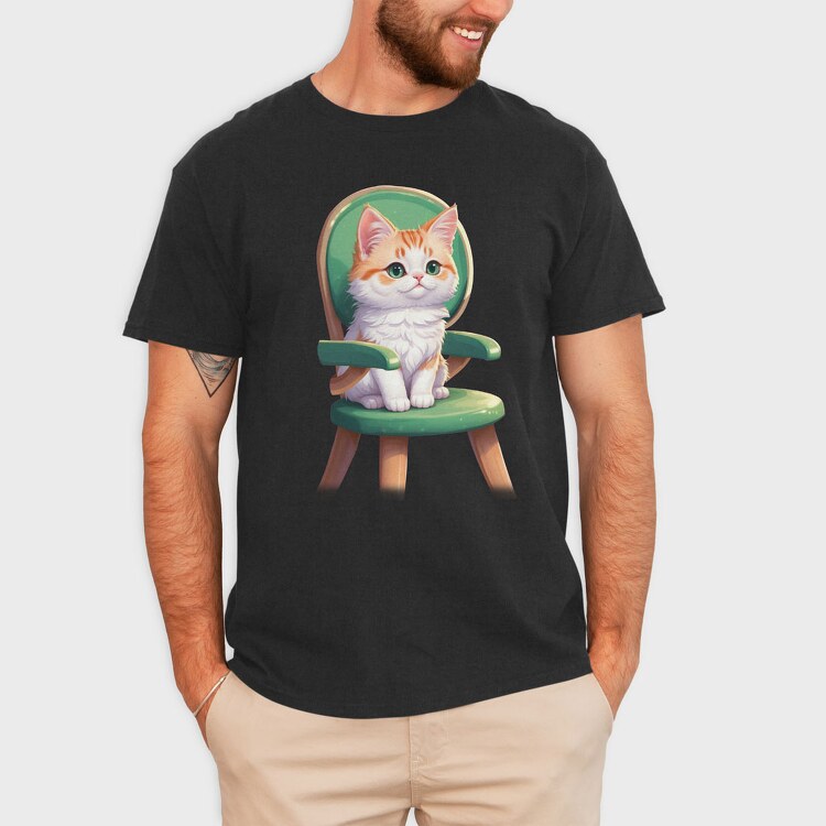 Sitting Cat on Chair, Tricou Barbati (Unisex)