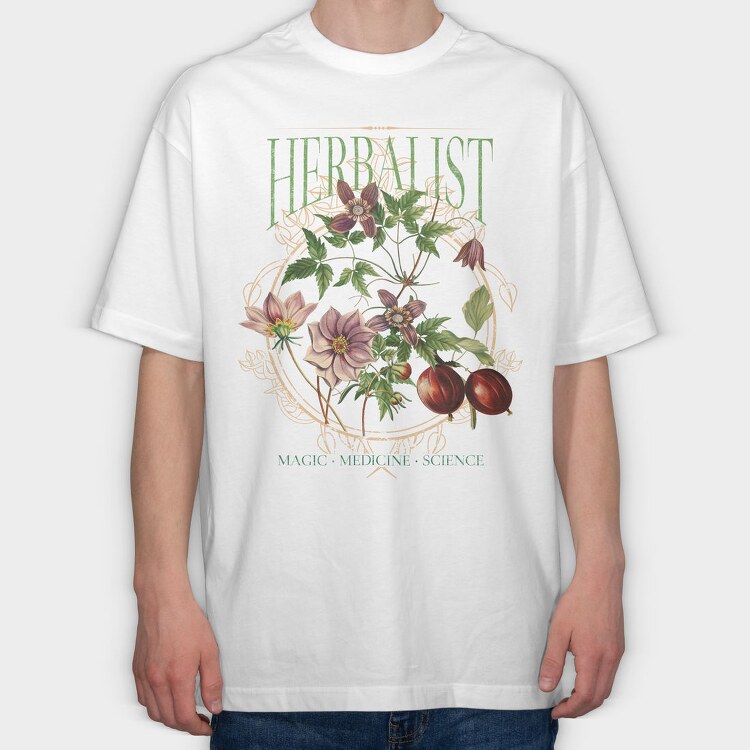 Flowers And Leaves Nature Cottagecore Herbology, Tricou Oversize Barbati (Unisex)