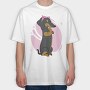 Dachshund Dog Pink Bow Dachsund Riveter Girl, Tricou Oversize Barbati (Unisex)