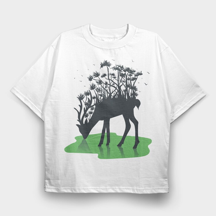 Forest Deer Silhouette, Tricou Oversize Barbati (Unisex)