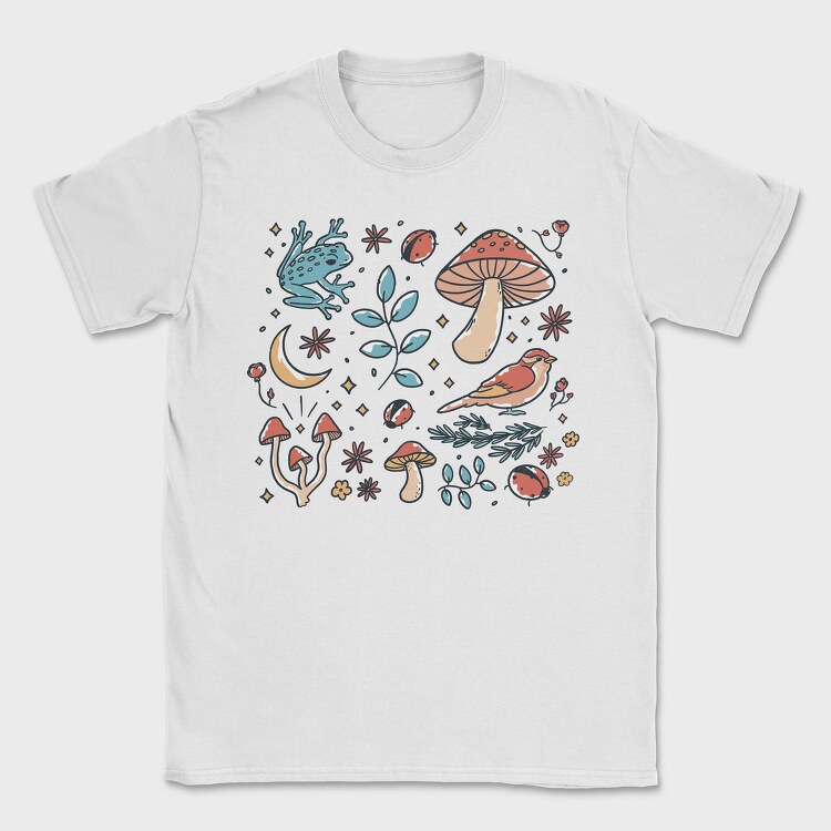 Forest Elements Mushroom Bird Frog, Tricou Barbati (Unisex)