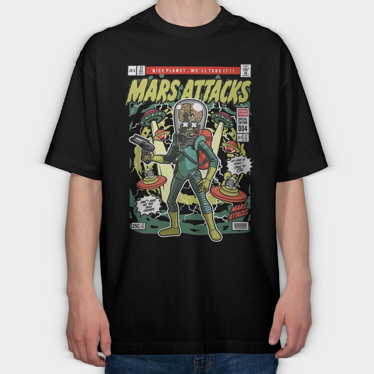Mars Attack Alien, Tricou Oversize Barbati (Unisex)