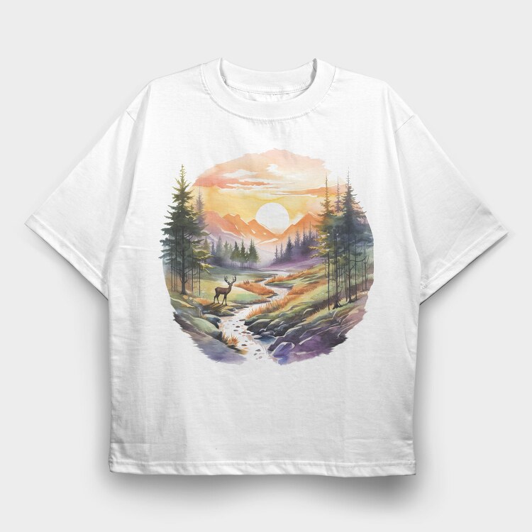 Forest Landscape Trees, Tricou Oversize Barbati (Unisex)