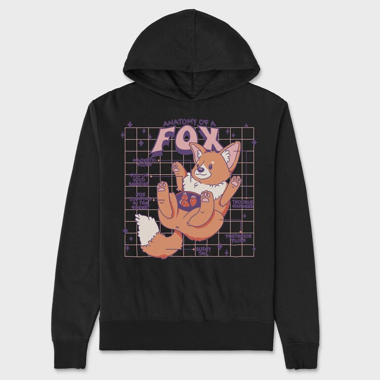 Fox Anatomy Pillow, Hanorac Oversize Barbati (Unisex)