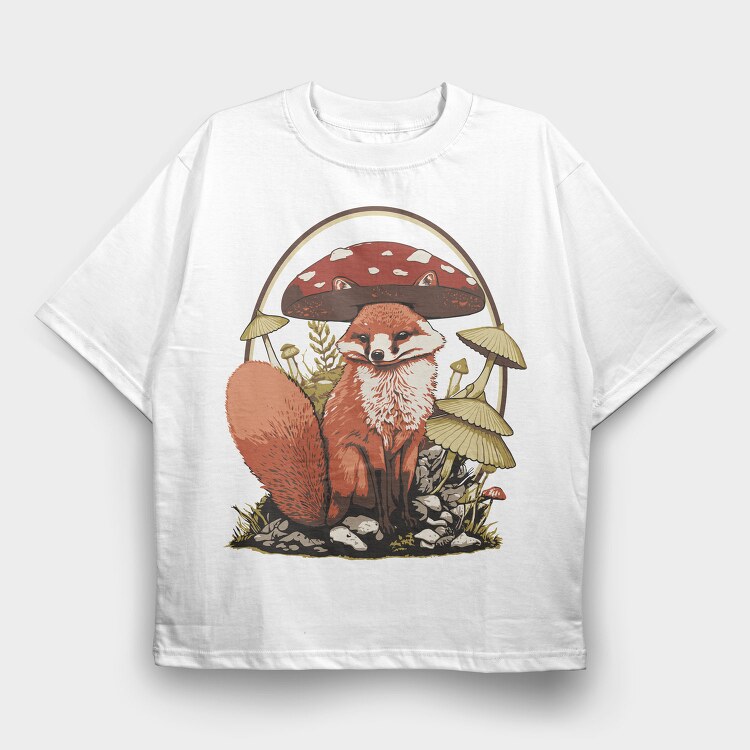 Fox And Mushrooms Cottagecore, Tricou Oversize Barbati (Unisex)