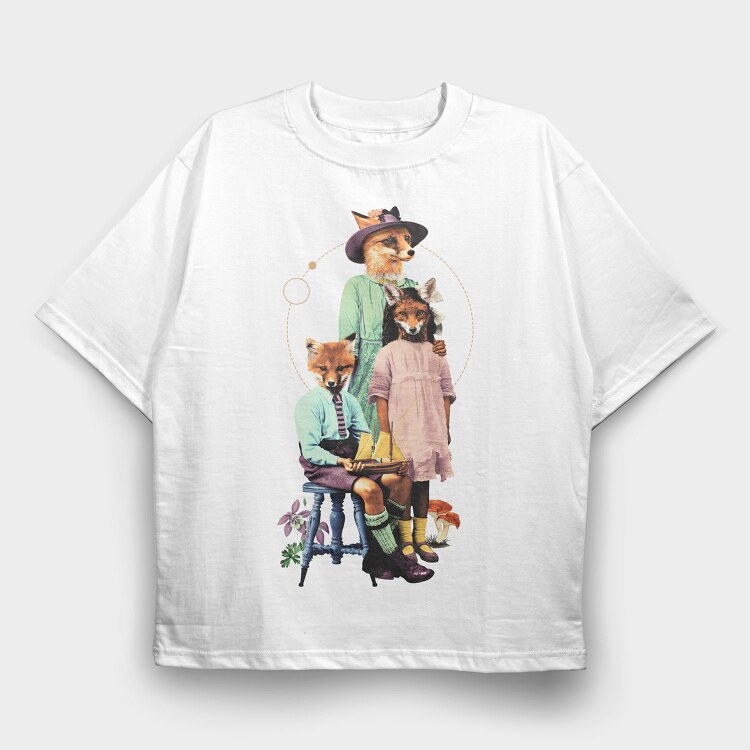 Fox Family Fancy Animals, Tricou Oversize Barbati (Unisex)