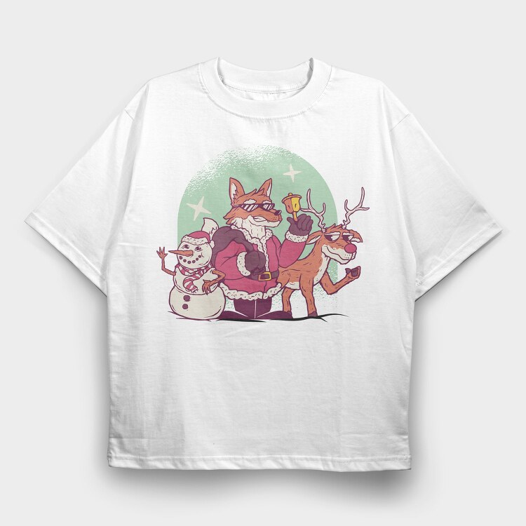 Fox Santa Christmas, Tricou Oversize Barbati (Unisex)