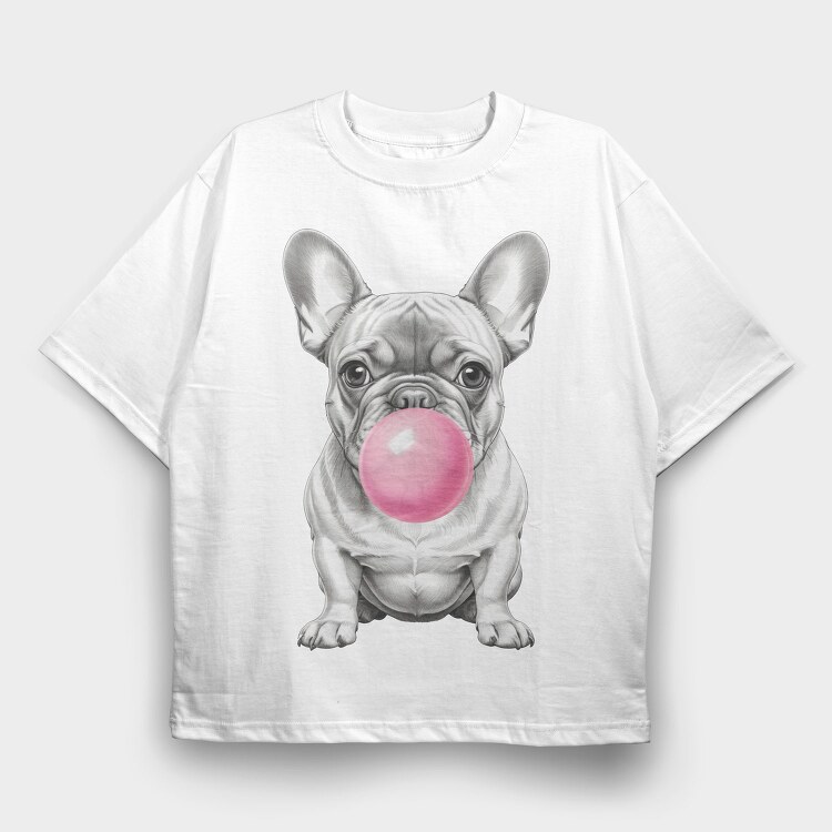 French Bulldog Bubblegum, Tricou Oversize Barbati (Unisex)