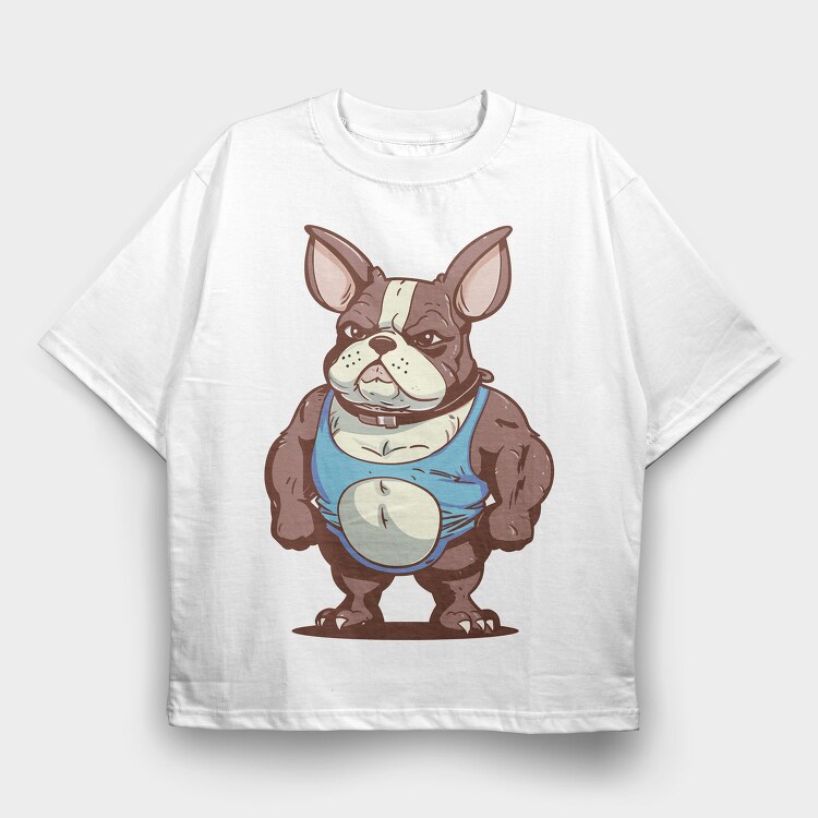 French Bulldog Cartoon Bodybuilder, Tricou Oversize Barbati (Unisex)