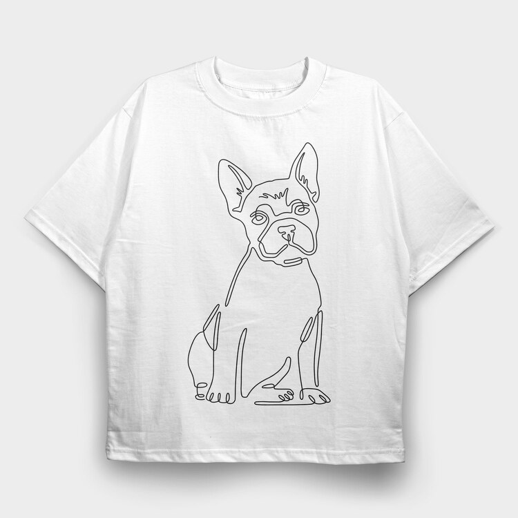 French Bulldog Continuous Line, Tricou Oversize Barbati (Unisex)