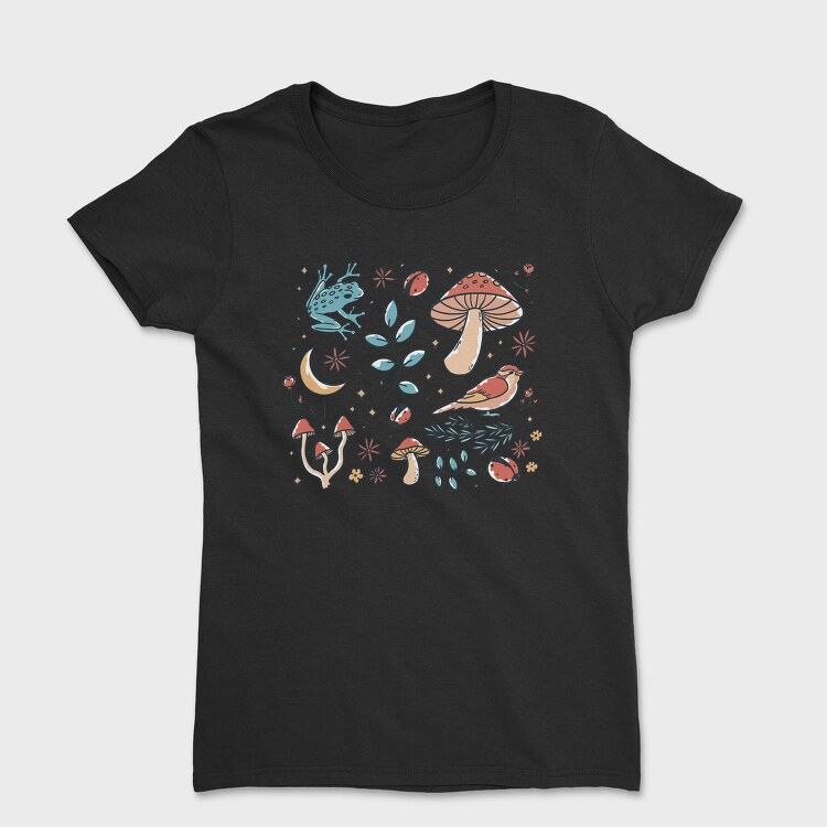 Forest Elements Mushroom Bird Frog, Tricou Femei