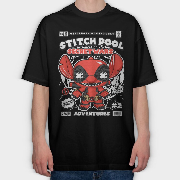 Deadpool Stitch Adventures, Tricou Oversize Barbati (Unisex)