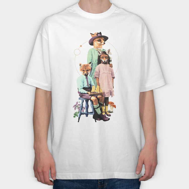 Fox Family Fancy Animals, Tricou Oversize Barbati (Unisex)