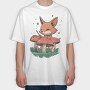 Fox Playing Drums On Mushrooms Cute, Tricou Oversize Barbati (Unisex)